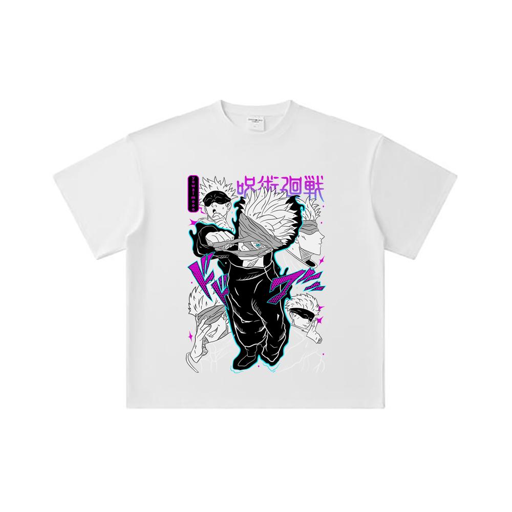260 GSM Double Yarn 32 Count 100% Cotton Jujutsu Kaisen V14 Gojo Print Unisex Heavy Cotton T Shirt