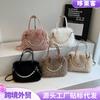 New Fashion Women's Bag Plush Beaded Portable Small Square Bag Texture Versatile Commuter Bag Fluffy Simple Messenger Bag