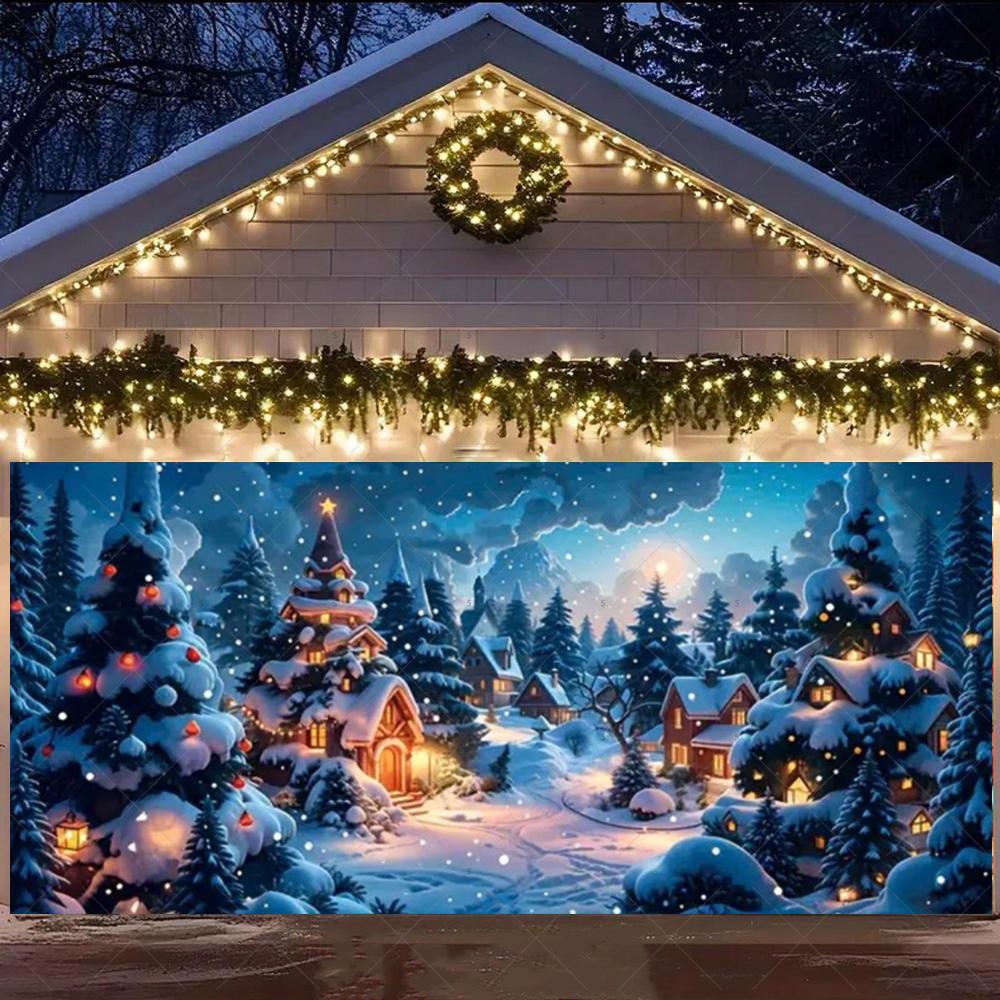 Merry Christmas Garage Door Background Banner Xmas Tree Gift Santa Claus Backdrop Winter Christmas Party Outdoor Wall Decoration