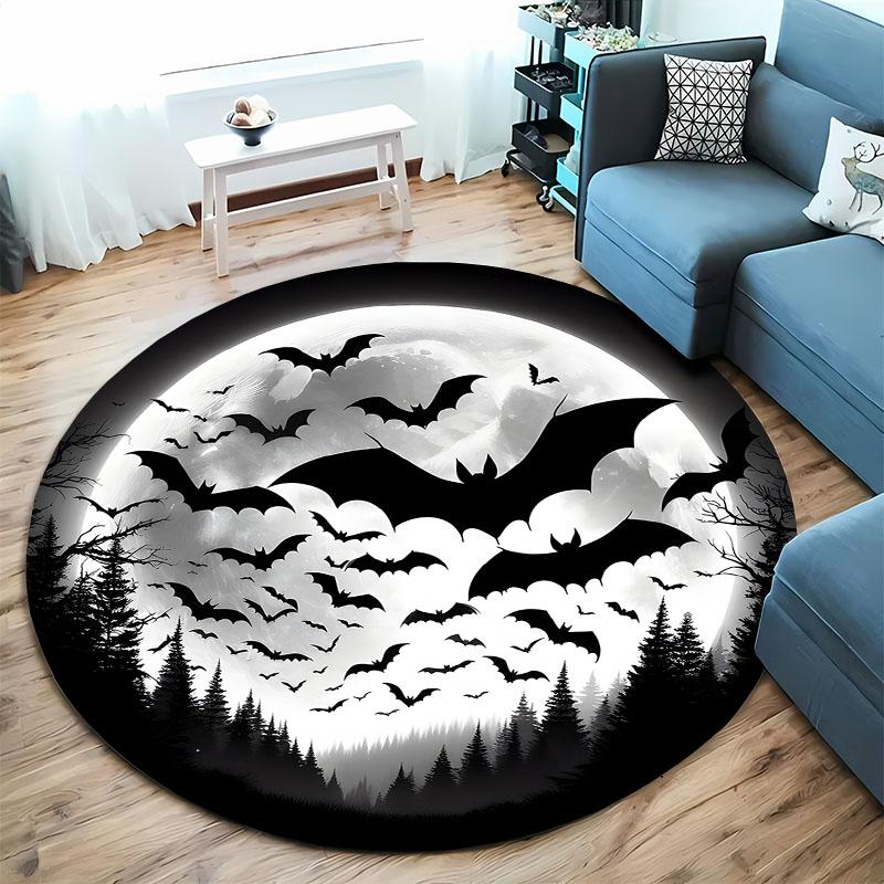 """Gruselige Halloween-Mondlicht-Fledermäuse Runder Teppich für festliche Dekoration""" runder Teppich für Zuhause Sofa Schlafzimmer, Geschenk