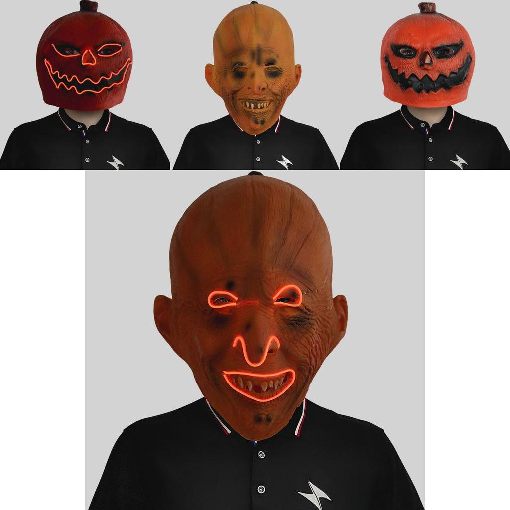 Creepy Glowing Devil Face Pumpkin Head Mask For Halloween And Party Props