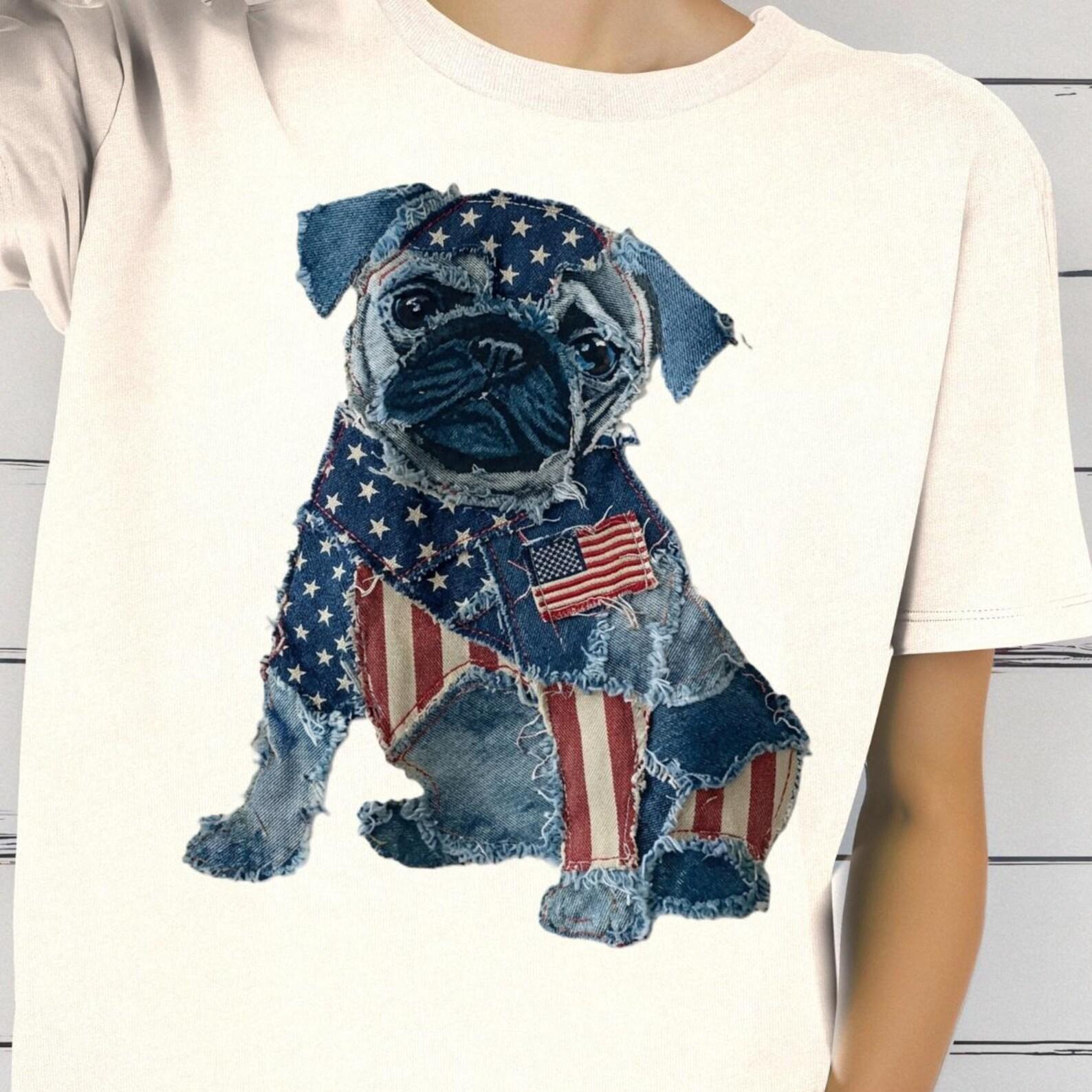 Patriotic Pug Shirt, American Flag Dog Tee, 4th of July Puppy Shirt, USA Dog Lover Tee Gift, Retro Patchwork Pug T shirt M