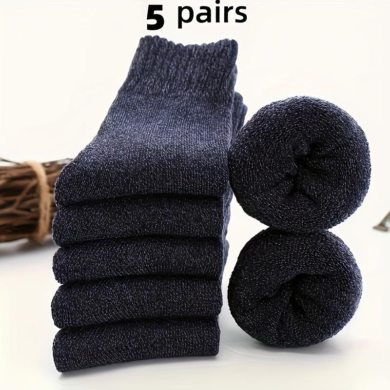 5pcs Men s Thick Warm Socks 5 Pairs, Casual Solid Color Mid-Calf Winter Men’S Stockings, Thermal Socks, Cold Weather Socks