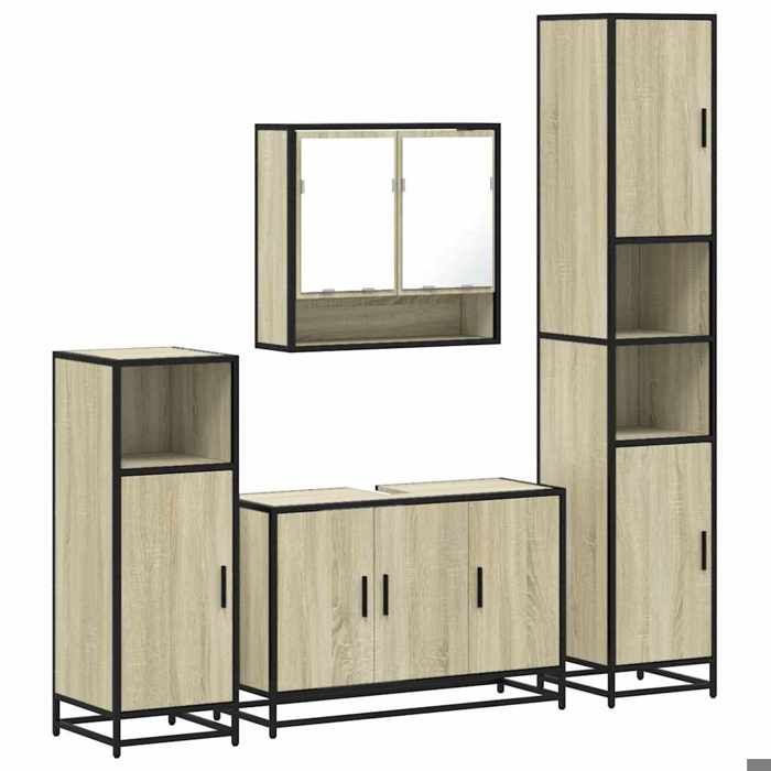 VidaXL Bathroom Furniture Set 4 Pcs Sonoma Oak, Bathroom Cabinet, Toilet Storage Cabinet, 3301221