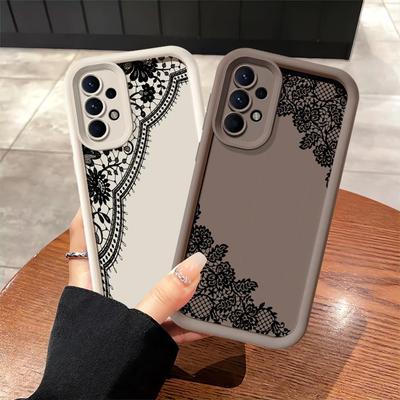 Coque pour Samsung Galaxy A15 A12 A07 A06 A11 A05 A20 A16 A04 A17 A50 A14 A13 A30 Housse de téléphone Motif Dentelle Noire Mode
