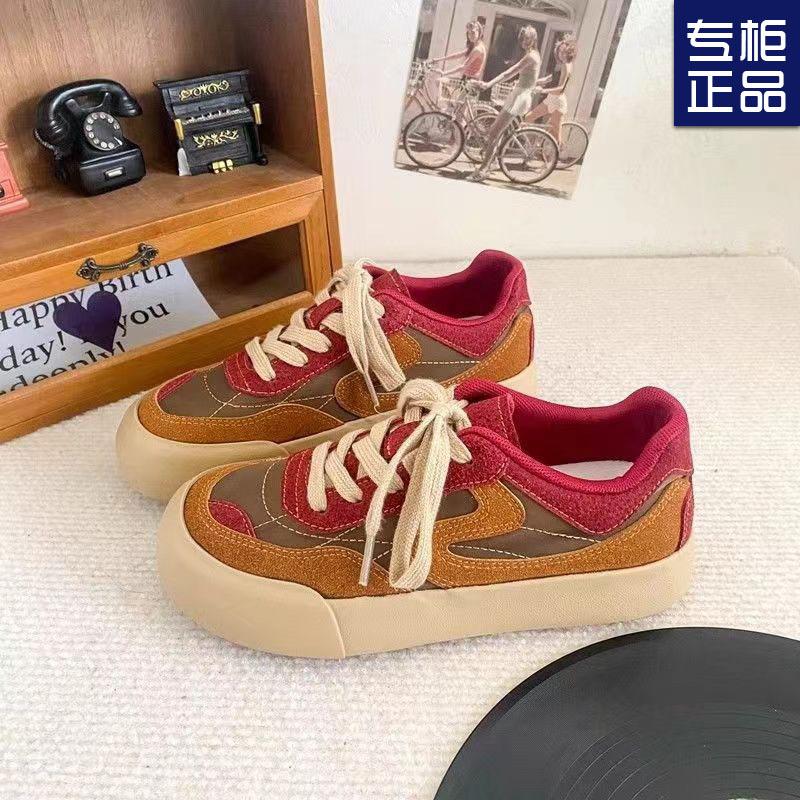 Retro red board shoes women's autumn new niche design sense original ins versatile moral training shoes