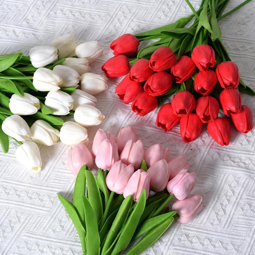 6 Stück Neue Plastik-Tulpen mit Echt-Touch 34*3cm 10 Farben Simulationsblumen-Dekoration Tisch Haus Hochzeit Dekor Heimdeko