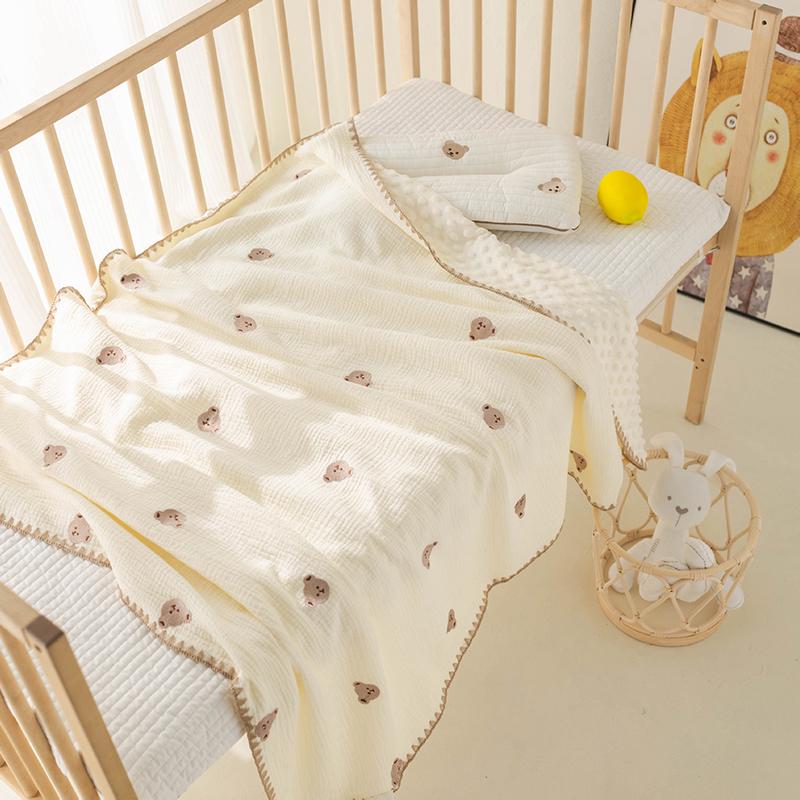 

100x120 см одеяло из марли и флиса Ins Style, милый медведь, вышитый вручную, мягкое и удобное осенне-зимнее детское полотенце, одеяло 100X120cm