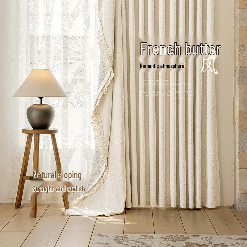 Chu Yang Cream French Jacquard Chenille Blackout Curtains for Living Room and Bedroom - High-End Style Customization