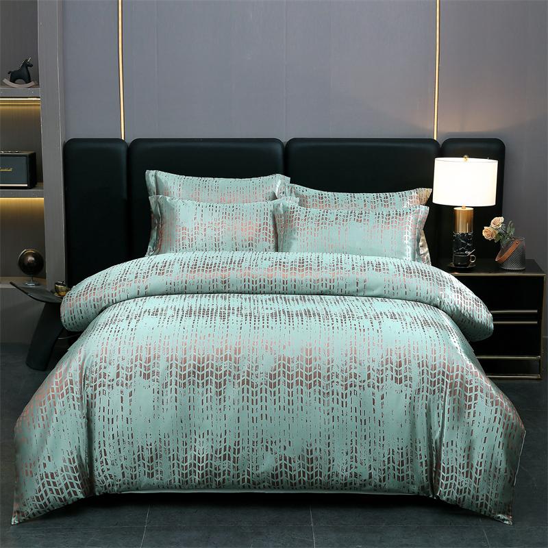 WASART Summer Satin Rayon Jacquard Duvet Cover Set 4pc Elegant Floral Luxury Bedding for Couple King Size 220x240 Cooling Fabric