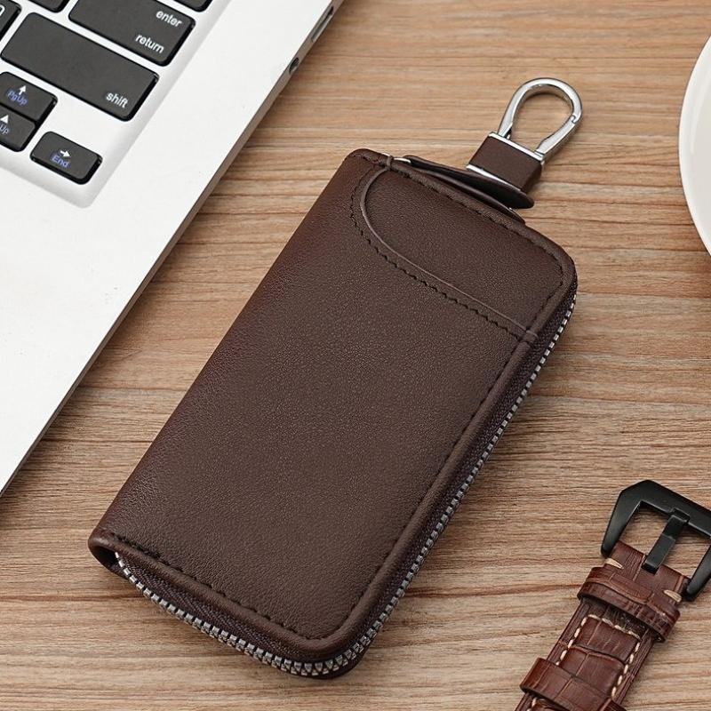Pu Leather Key Wallet Case With Zipper Closure Detachable Keychain And Card Slot For Daily Commute Travel Carrying Keys Cards