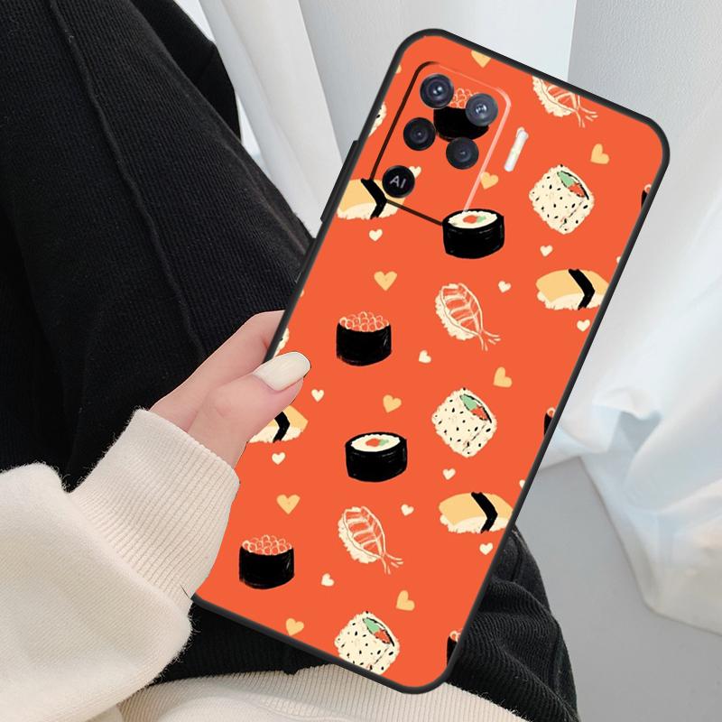 Kawaii Sushi Pattern Case For Oppo A54 A74 A94 A18 A57 A17 A77 A38 A58 A78 A98 A80 A60 A40 A96 A76 A16 A15 A5 Pro