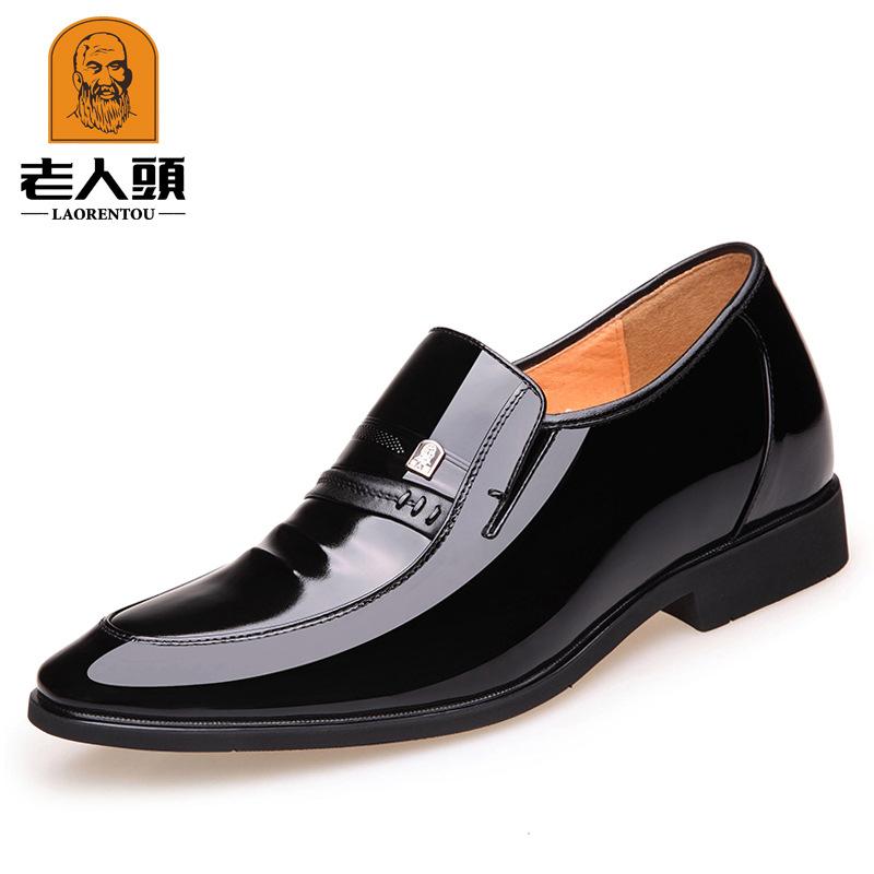 Old man head new men's fashion business casual leather shoes hollow inner height increase 6CM wedding leather shoes