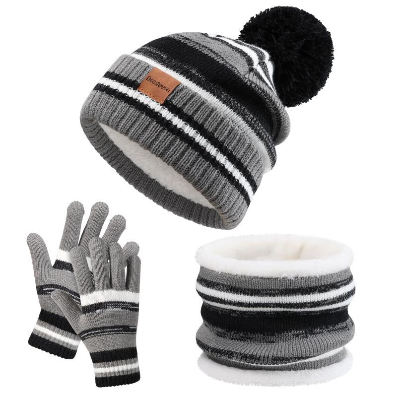 Christmas and New Year Children's Hat, Gloves, Scarf, Three Piece Set, Double-layer Warm, Winter Thick Baby Knitted Set