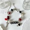 BTS Fan Merch ARMY Letter Beaded Bracelet, Black Red Star Cross Charm Wristband, Sweet Cool Concert Friendship Jewelry Gift