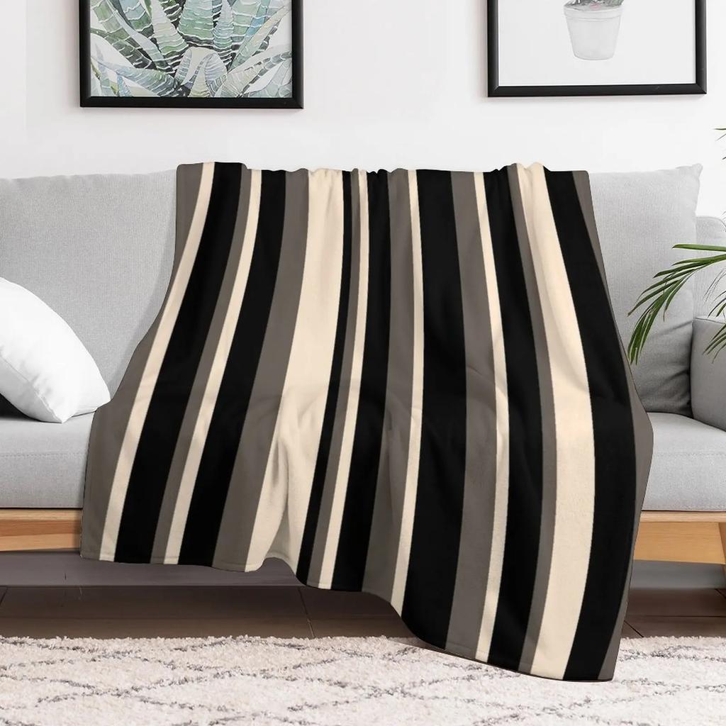 Elegant Stripes Chaotic Stripes Black Brown Beige Throw Blanket Foldable Soft Warm Blanket for Outdoor Use