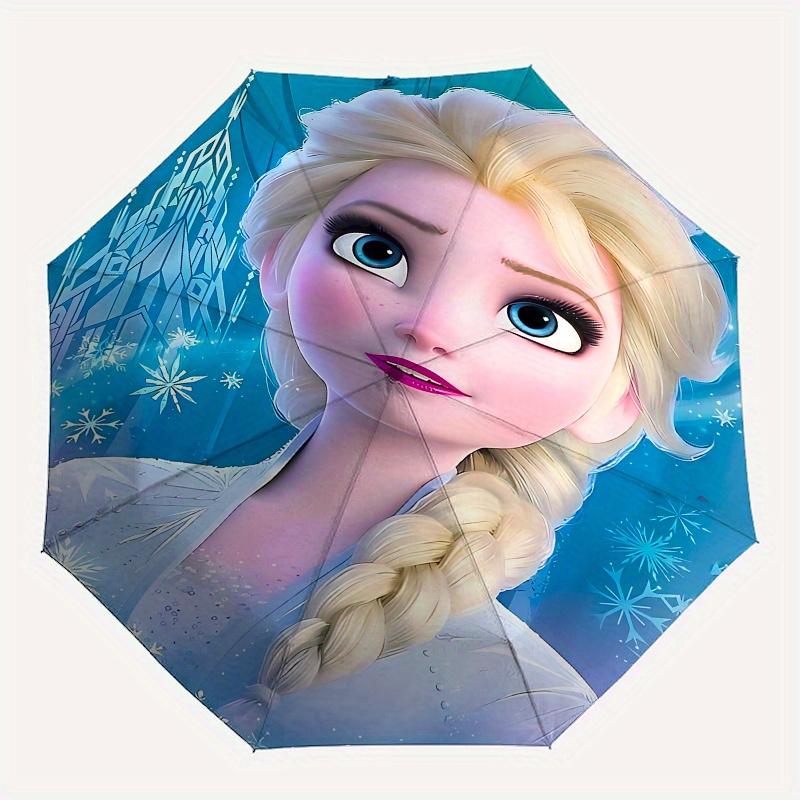 Ombrello pieghevole automatico apri e chiudi a tema Disney Elsa, Frozen, portatile - resistente, struttura a 8 stecche, molto adatto per busin