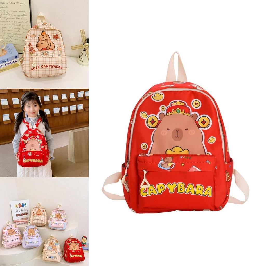 Breathable Nylon Kids Backpack With Fun Capybara Pattern Ideal For Preschoolers