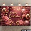 2D Floral Rose Gold Happy Birthday Backdrop Banner for Birthday Party Photography Decoration
