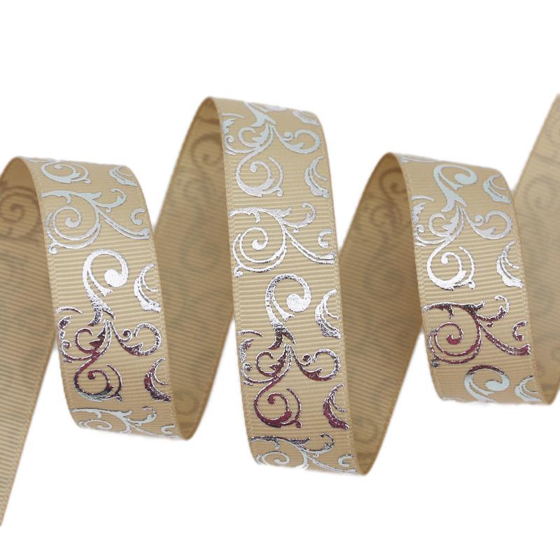 (10 yards/lot) 25mm White Silver Hot stamping grosgrain ribbon gift wedding ribbons