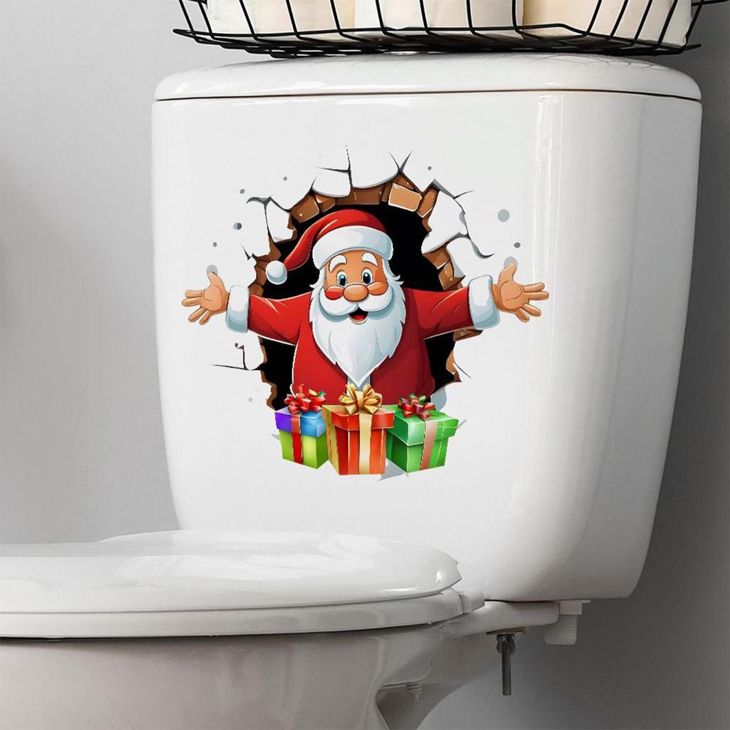 Santa Claus Break-Through Wall Decal PVC Removable Christmas Wall Window Sticker Toilet Stickers Home Christmas Decoration Gift