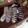 Autumn Retro Colorful Striped Socks for Women, Contrasting Color Striped Pure Cotton Mid-calf Pile Socks