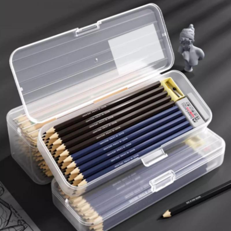Multi-Functional Plastic Storage Box Large-Capacity Transparent Pen Box Stackable Pencil Case Gift