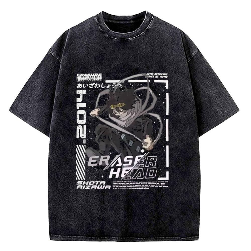 My Hero Academia Aizawa Shouta Anime Washed T Shirts Hip Hop Vintage TShirt Boku Tees Tops Cotton Harajuku M