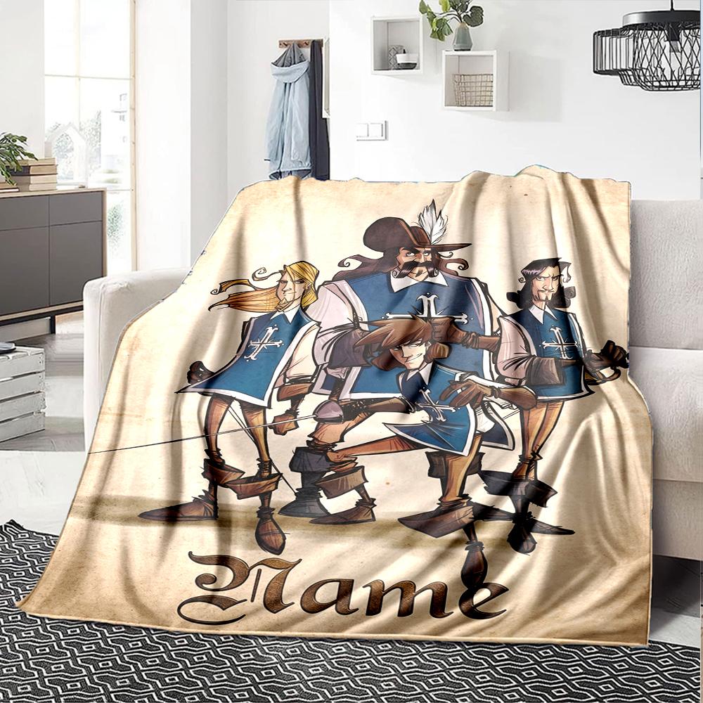 Custom Name Three Musketeers Theme Printed Blanket Perfect For Couch Bed Travel Outdoor Use Machine Washable Cozy Durable