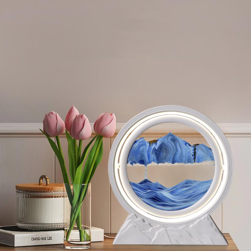 Sandscape Moving Sand Art Picture Quicksand Table Lamp Liquid Hourglass Dynamic Flowing Sand Painting Night Light Home Decor
