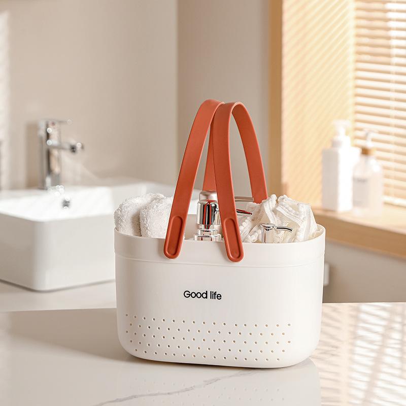 Portable Hollow Bath Basket Silicone Handle Portable Bath Basket Student Dormitory Bathroom Toiletries Storage Basket