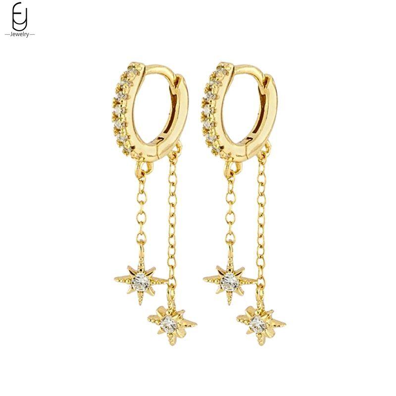 925 Silver Needle Luxury Long Chain Tassel Crystal Stud Earrings For Women Exquisite Pendant Gold Earrings Fine Jewelry