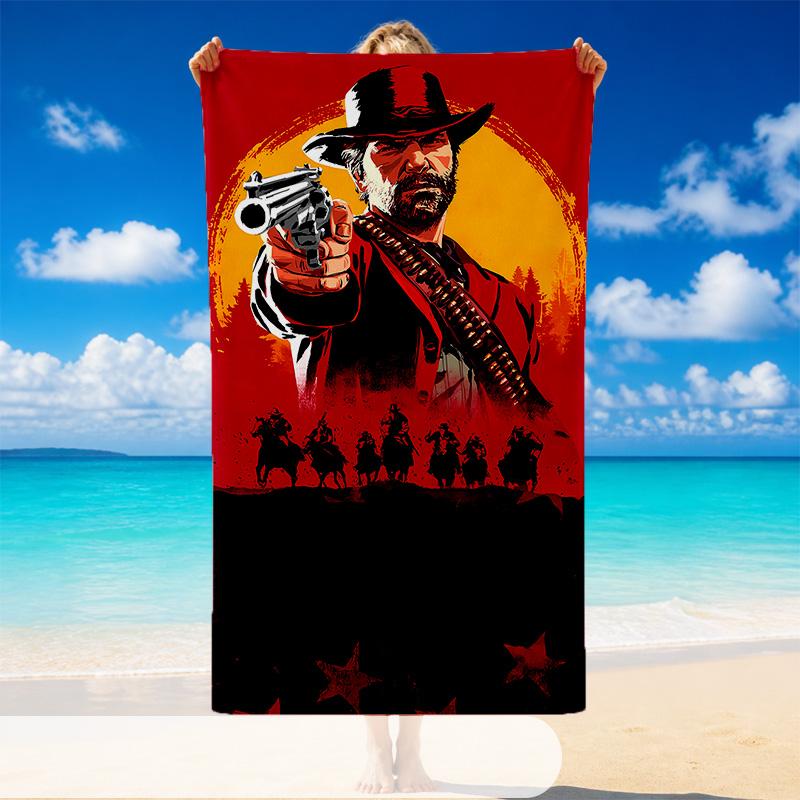 Quick Dry Beach Towel Red Dead Redemption Pattern, Lightweight Absorbent Towel for Pool Beach Vacation Use