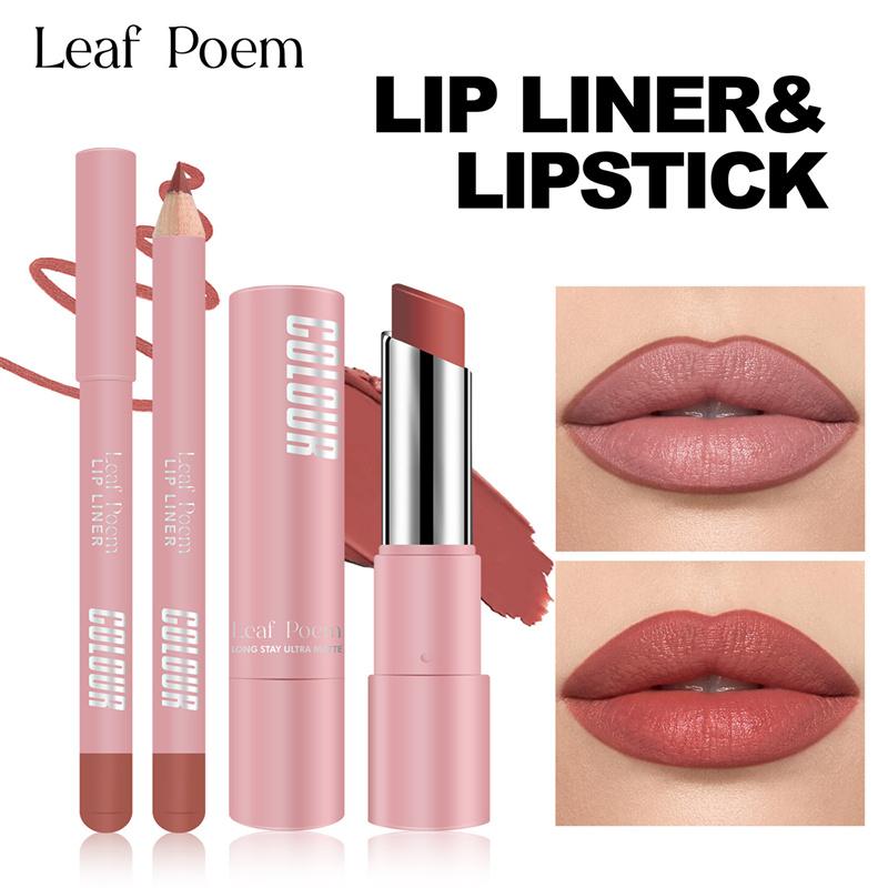Lipliner Pencil Lipstick Set Matte Nude Red Contour Tint Lipstick Long Lasting Non-stick Cup Lipliner Makeup Lip Stain