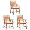 Dining Chairs - vidaXL - Solid Acacia - 3 Pcs - Comfortable Cushions - Outdoor