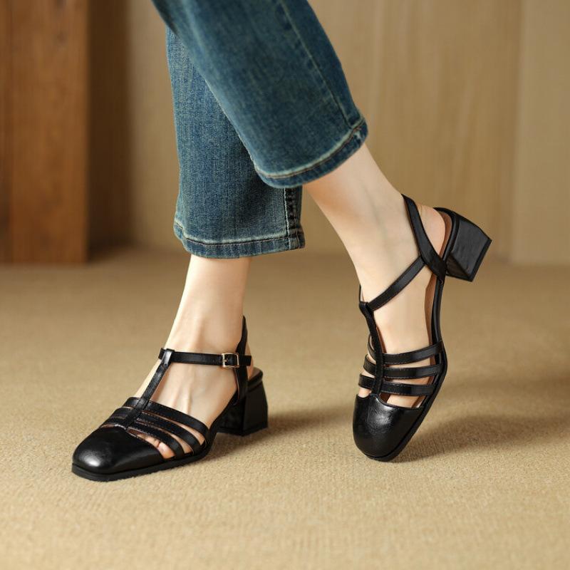 New Women's Bag Head Rear Empty Sandals Casual Large Size Shoes Soft Sole Women's High-heeled Sandals Round Head Summer Women's Shoes