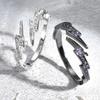 Vnox Zircon Lightning Open Rings for Men Women, Black Silver Color Crystal Finger Band, Adjustable Jewelry Gift