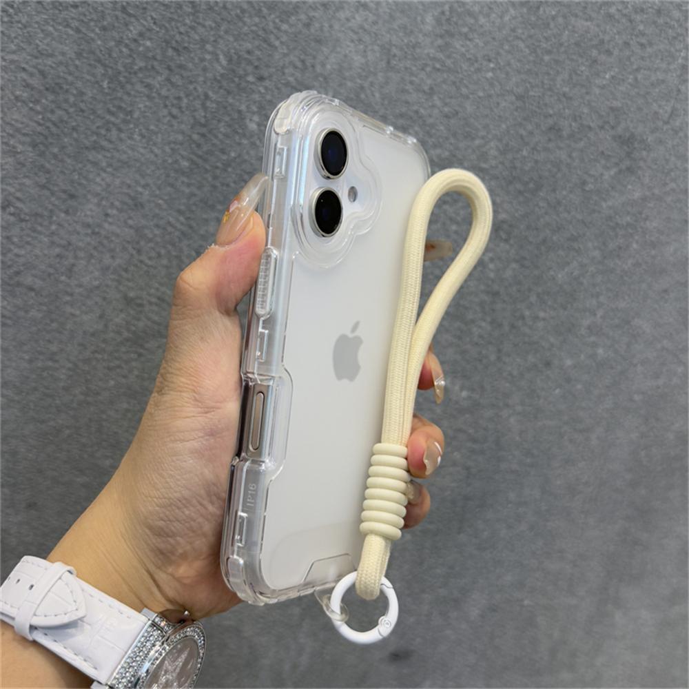 Luxury Matte Clear Shockproof Wrist Strap Lanyard Phone Case for iPhone 15 11 12 13 14 16 Pro Max Plus Hybrid Bumper Armor Cover