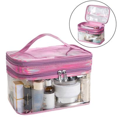 Transparent Cosmetic Bag Double-layer Transparent Plastic Cosmetic Bag With Zipper Travel Cosmetic Bag