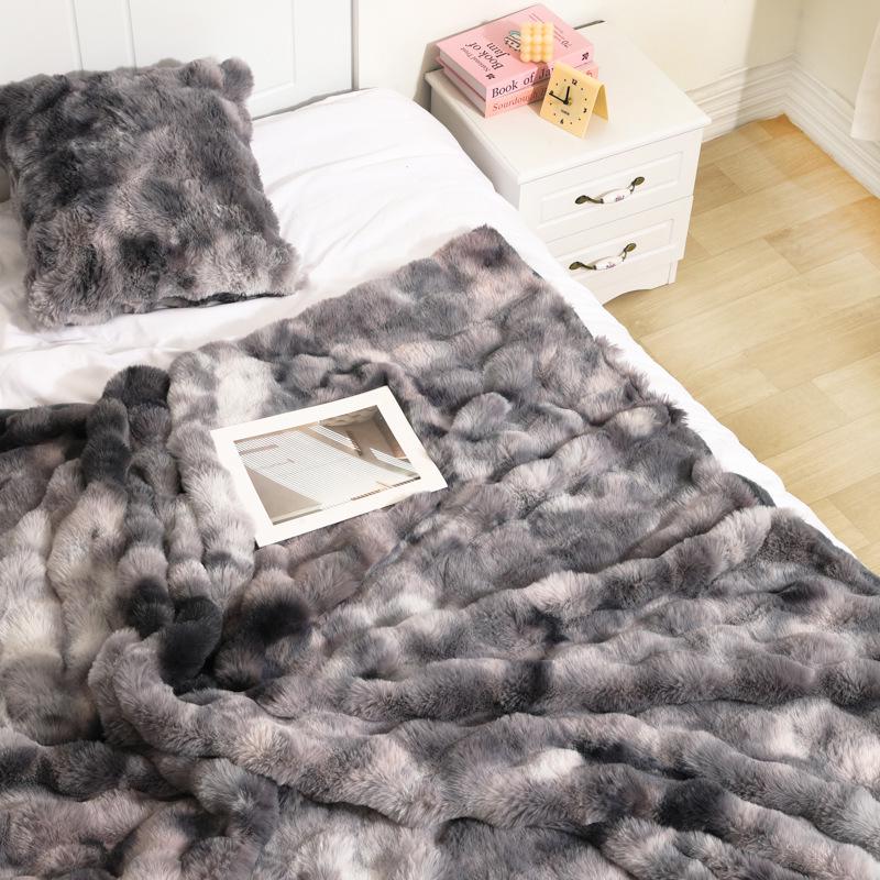 

Товста тепла ковдра з флісу tie-dye з довгим ворсом та кролячим хутром для осені/зими 100x160