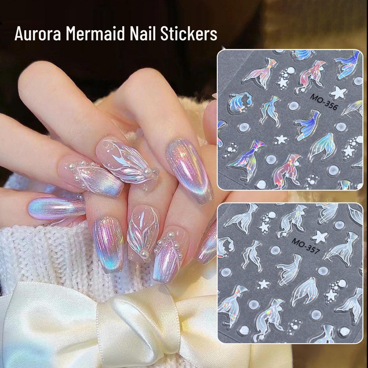 

Aurora Mermaid Tail Semi-Transparent Nail Stickers