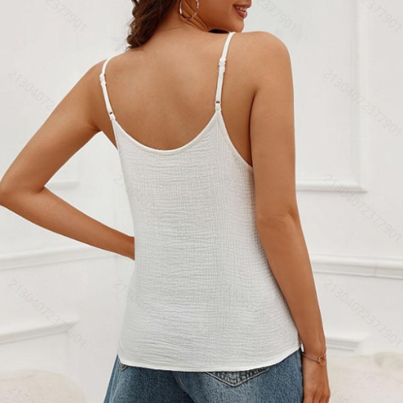 Women Button Front Spaghetti Strap Tank Top Casual Sleeveless Summer Solid Color Beach Cami Top