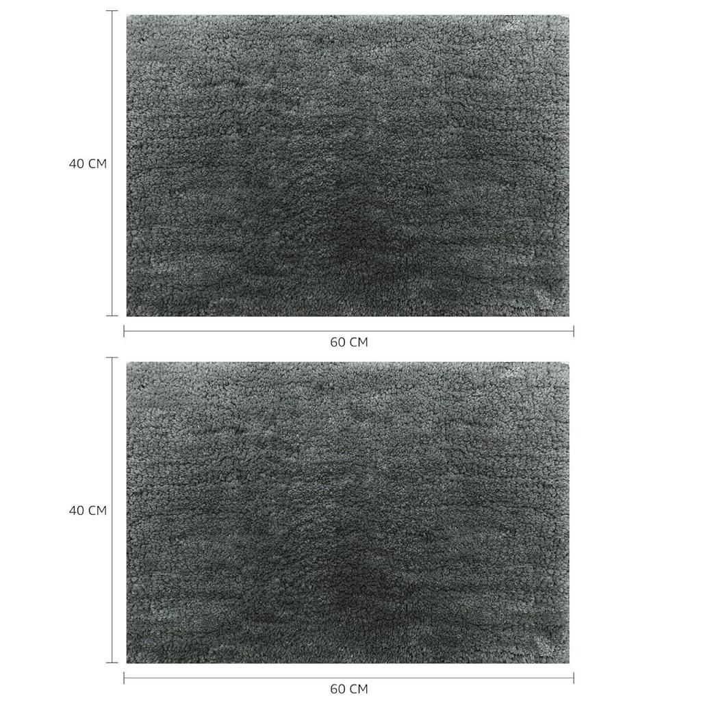 Premium Sklisikker Mikrofiber Badematte - 60cm x 40cm, Stålgrå, Pakke med 2, Mikrofiber