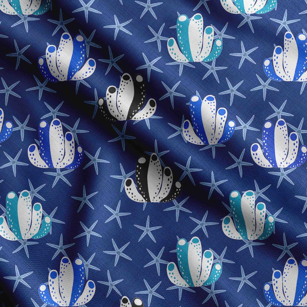 Soimoi Nadruk z muszli morskich, bawełniany kambryk, tkanina pikowana sprzedawana na jardy o szerokości 42 cali, średniej grubości tkanina bawełniana,