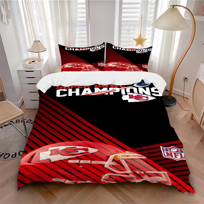 3 Pezzi Kansas City Chiefs Campioni del Super Bowl NFL Casco Decorazione per la Casa Set Biancheria da Letto - Perfetto per Camera da Letto, Camera degli Ospiti, Soggiorno, Hotel - Gi Ideale