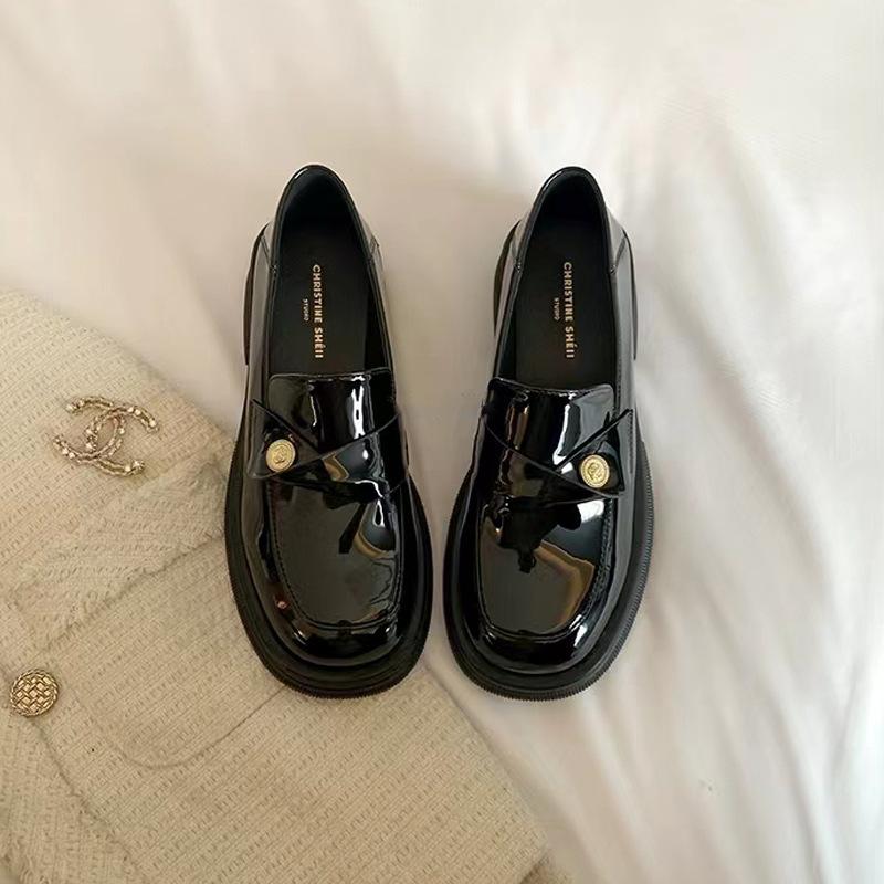 2025 Spring New Leather Loafers Women's Small Gold Coins Thick-soled Stepping Heel Lazy Thick Heel Small Leather Shoes Women