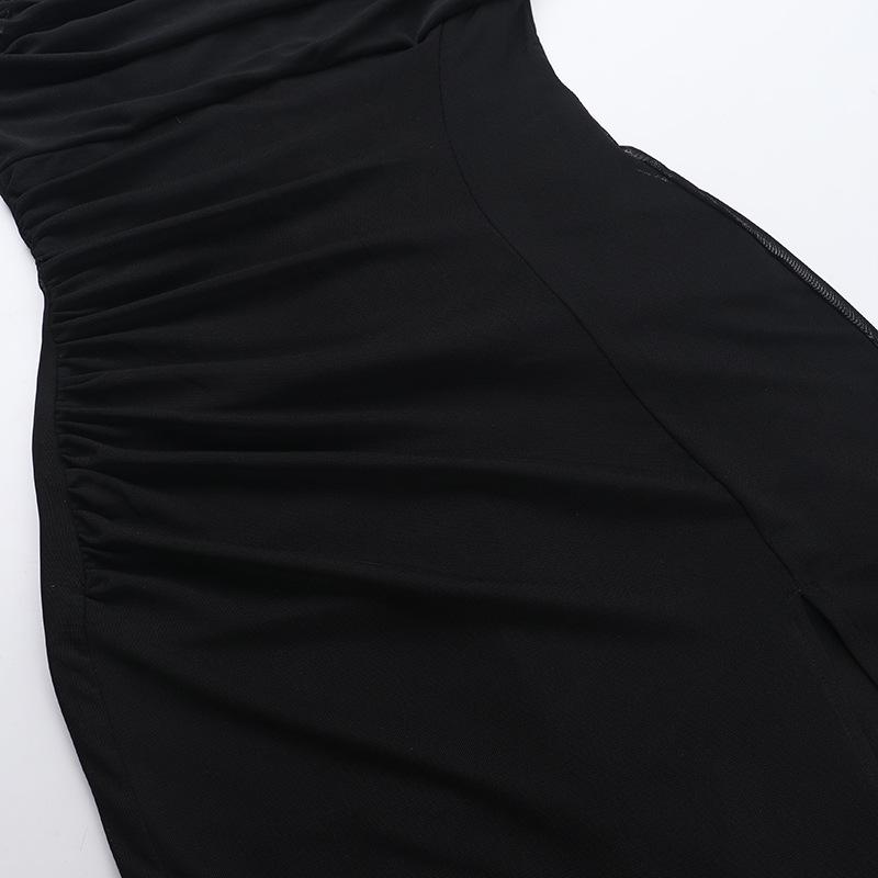 Høst Dame Temperament Sexy Slim Blonder Mesh Halter Splittkjole