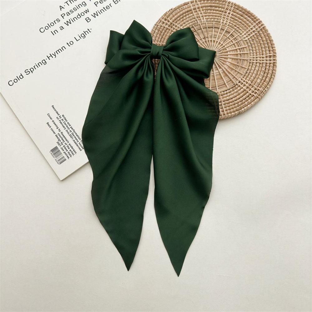 Ladies Satin Large White pink Red Blue Black Ribbon bow Oversized bow Long tail hair clip spring clip ponytail Hair accessorie