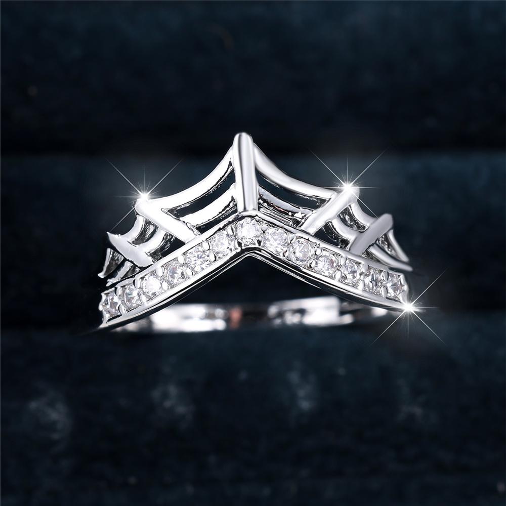 Luxury Female White Crown Round Zircon Stone Ring Dainty Silver Color Wedding Jewelry For Women