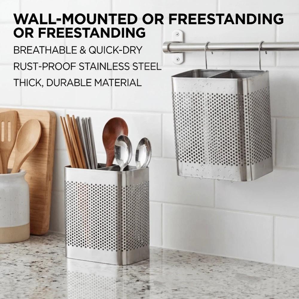 With Hook Kitchen Storage Rack Stainless Steel Cutlery Dryer Drainer Shelf  Space Saving